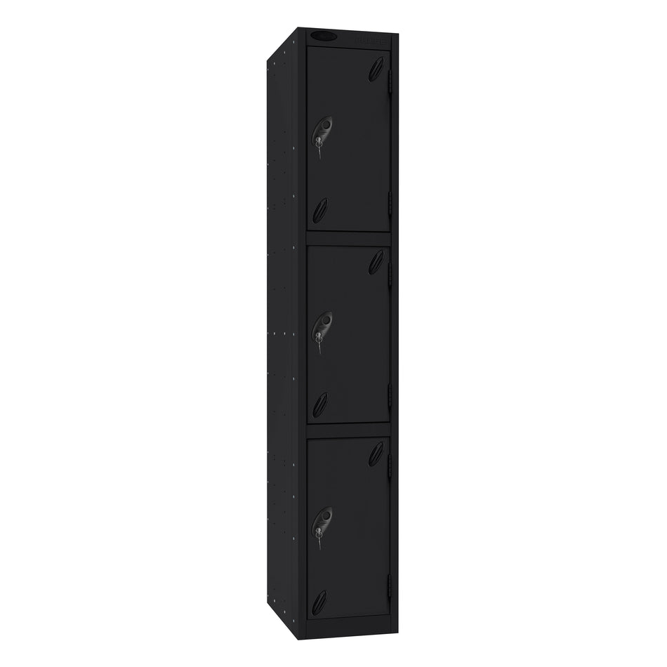 Probe Standard Imperial Locker — 3 Door, Flat Top, Triple Width — Black Carcass / Black Doors