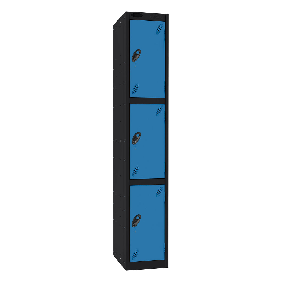 Probe Standard Imperial Locker — 3 Door, Sloping Top, Triple Width — Black Carcass / Blue Doors