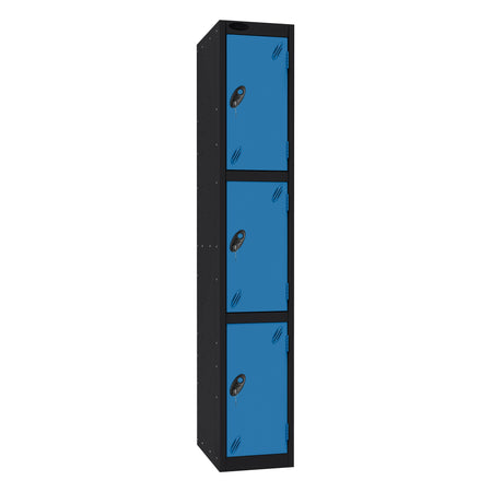 Probe Standard Imperial Locker — 3 Door, Sloping Top, Triple Width — Black Carcass / Blue Doors