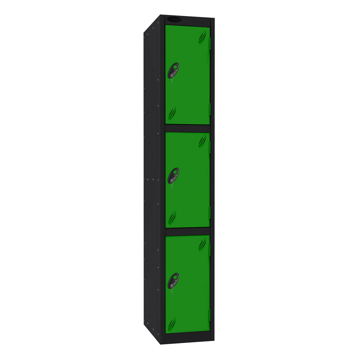 Probe Standard Imperial Locker — 3 Door, Flat Top, Triple Width — Black Carcass / Green Doors