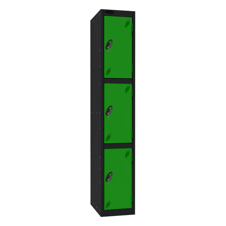 Probe Standard Imperial Locker — 3 Door, Flat Top, Triple Width — Black Carcass / Green Doors