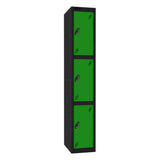 Probe Standard Imperial Locker — 3 Door, Sloping Top, Triple Width — Black Carcass / Green Doors