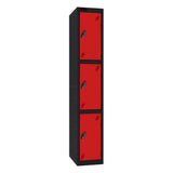 Probe Standard Imperial Locker — 3 Door, Flat Top, Triple Width — Black Carcass / Red Doors