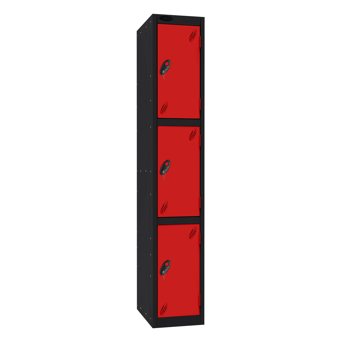 Probe Standard Imperial Locker — 3 Door, Sloping Top, Triple Width — Black Carcass / Red Doors