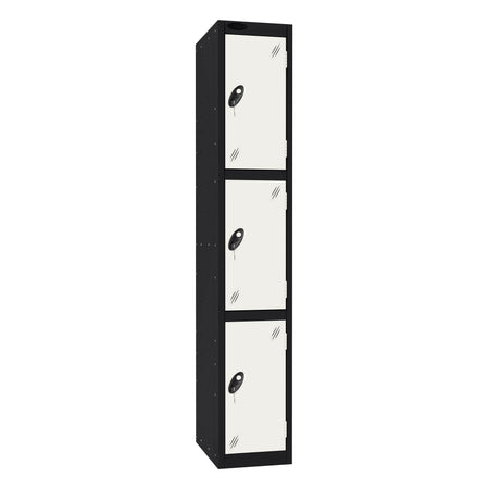 Probe Standard Imperial Locker — 3 Door, Sloping Top, Triple Width — Black Carcass / White Doors