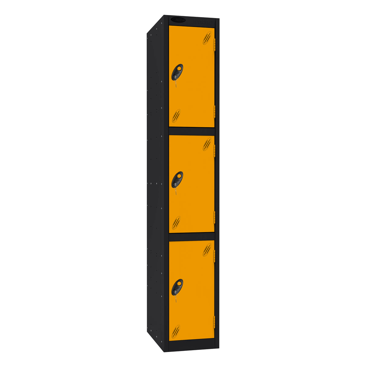 Probe Standard Imperial Locker — 3 Door, Flat Top, Triple Width — Black Carcass / Yellow Doors