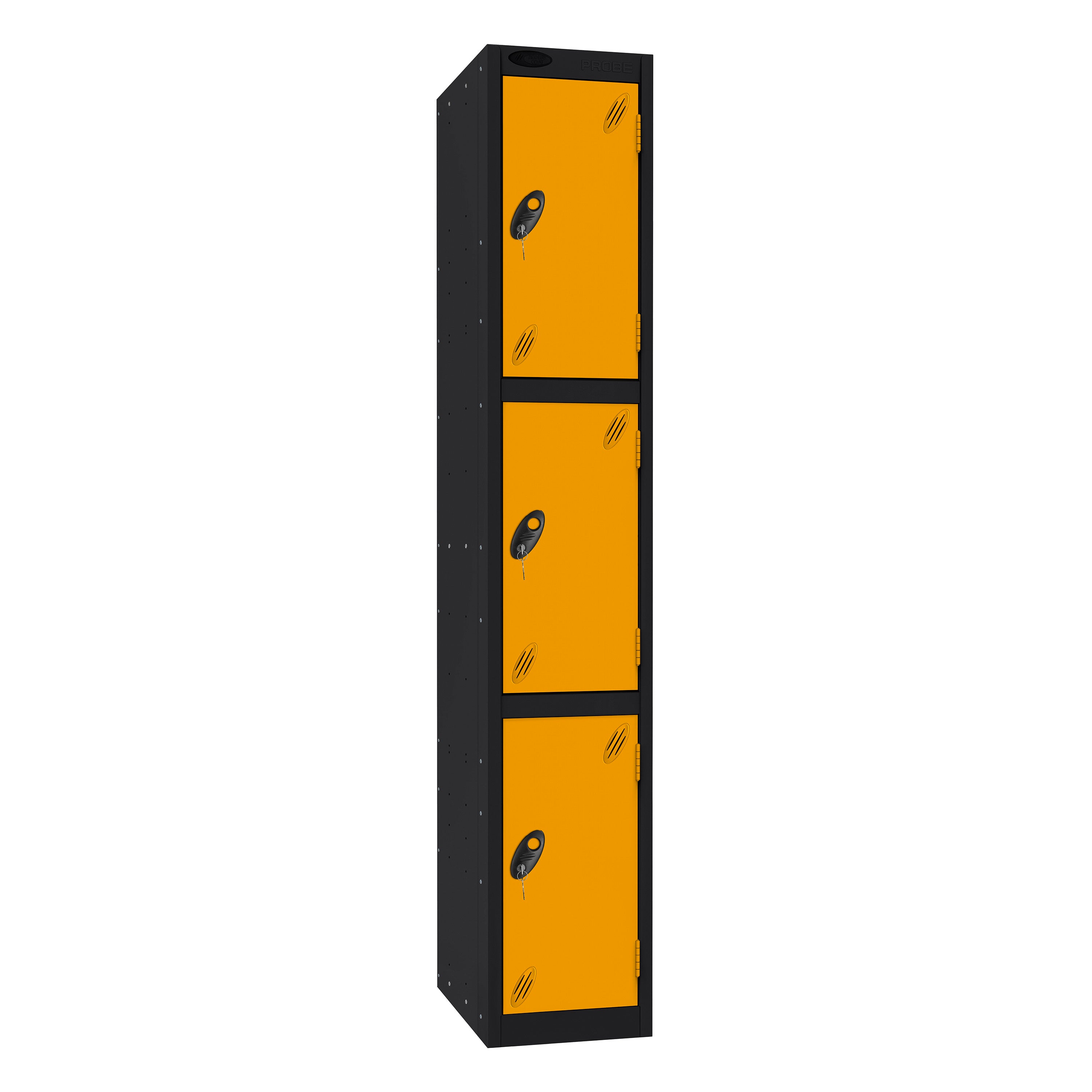 Probe Standard Imperial Locker — 3 Door, Sloping Top, Triple Width — Black Carcass / Yellow Doors