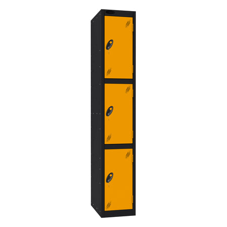 Probe Standard Imperial Locker — 3 Door, Sloping Top, Triple Width — Black Carcass / Yellow Doors