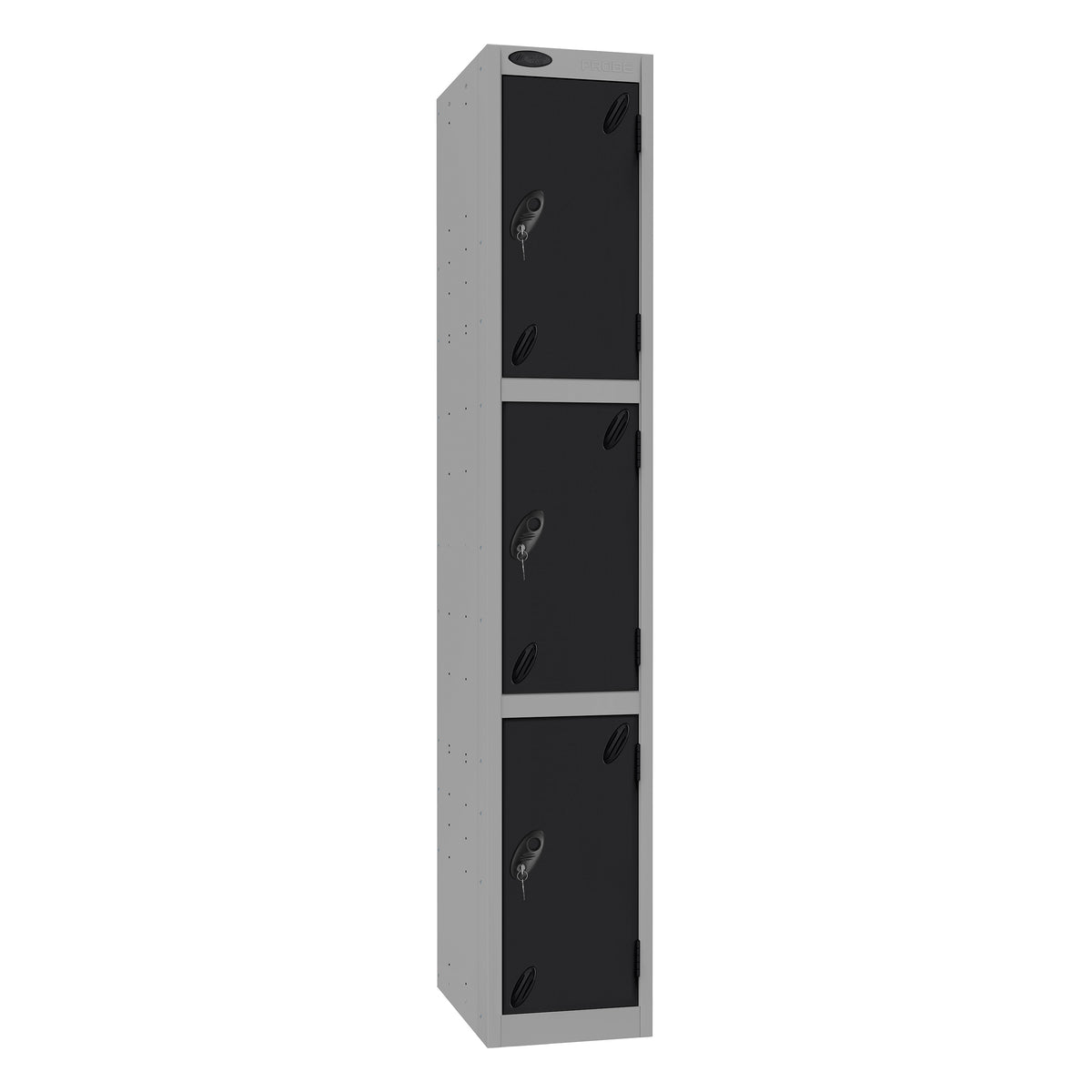 Probe Standard Imperial Locker — 3 Door, Flat Top, Triple Width — Silver Carcass / Black Doors