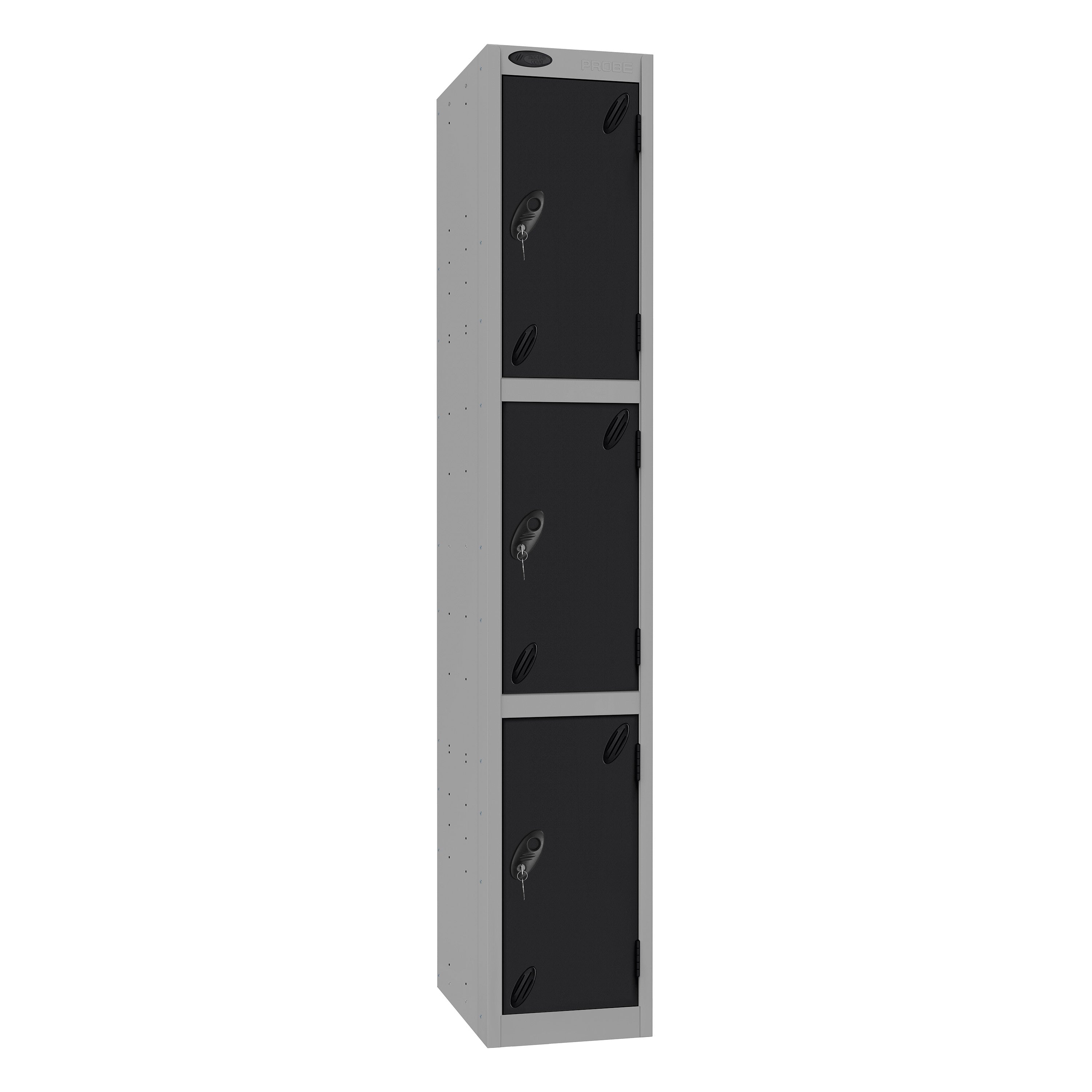 Probe Standard Imperial Locker — 3 Door, Sloping Top, Triple Width — Silver Carcass / Black Doors