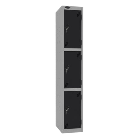 Probe Standard Imperial Locker — 3 Door, Sloping Top, Triple Width — Silver Carcass / Black Doors