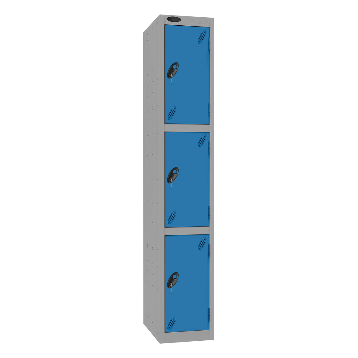 Probe Standard Imperial Locker — 3 Door, Flat Top, Triple Width — Silver Carcass / Blue Doors