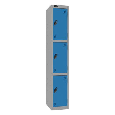 Probe Standard Imperial Locker — 3 Door, Flat Top, Triple Width — Silver Carcass / Blue Doors