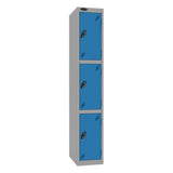 Probe Standard Imperial Locker — 3 Door, Sloping Top, Triple Width — Silver Carcass / Blue Doors