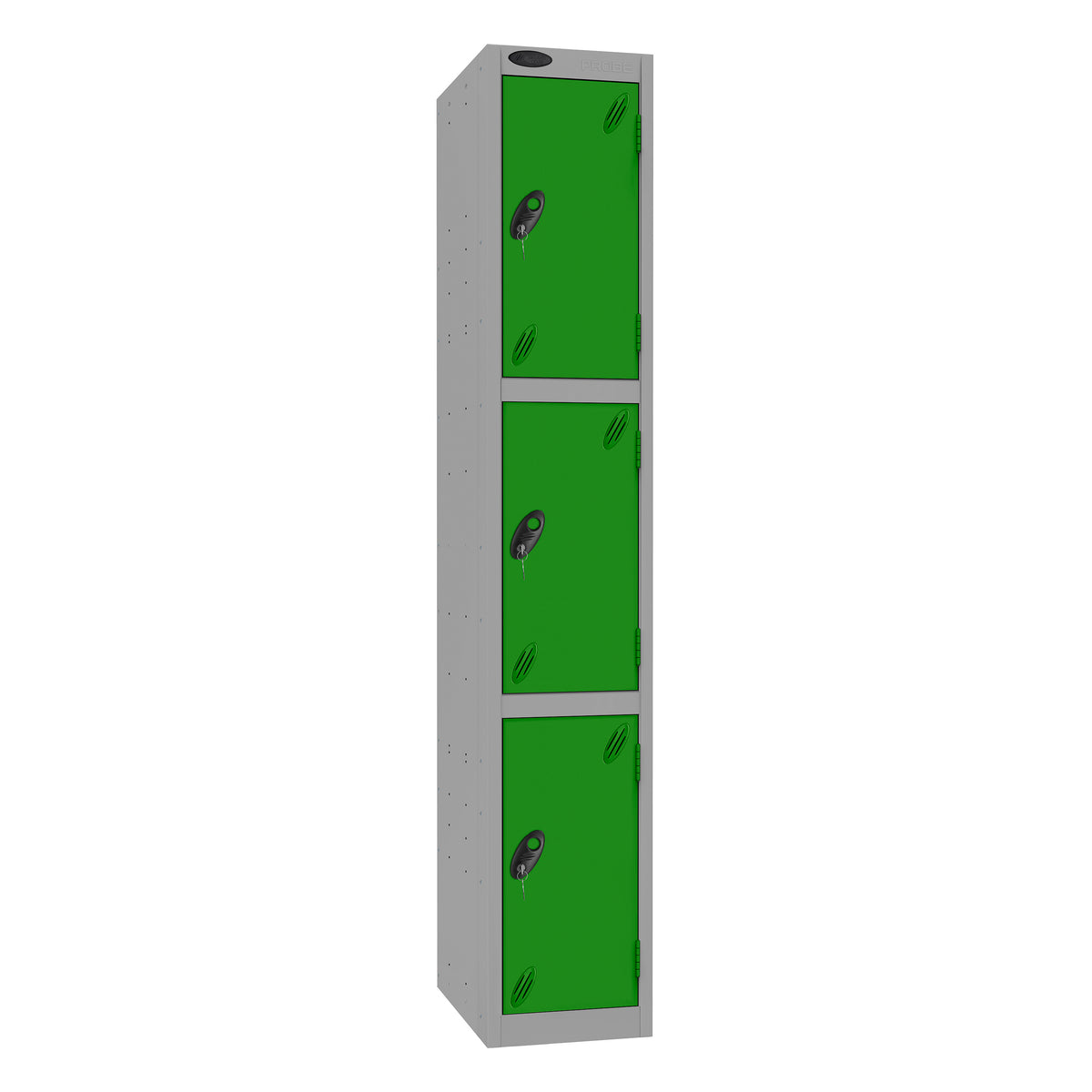 Probe Standard Imperial Locker — 3 Door, Flat Top, Triple Width — Silver Carcass / Green Doors