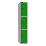 Probe Standard Imperial Locker — 3 Door, Flat Top, Triple Width — Silver Carcass / Green Doors