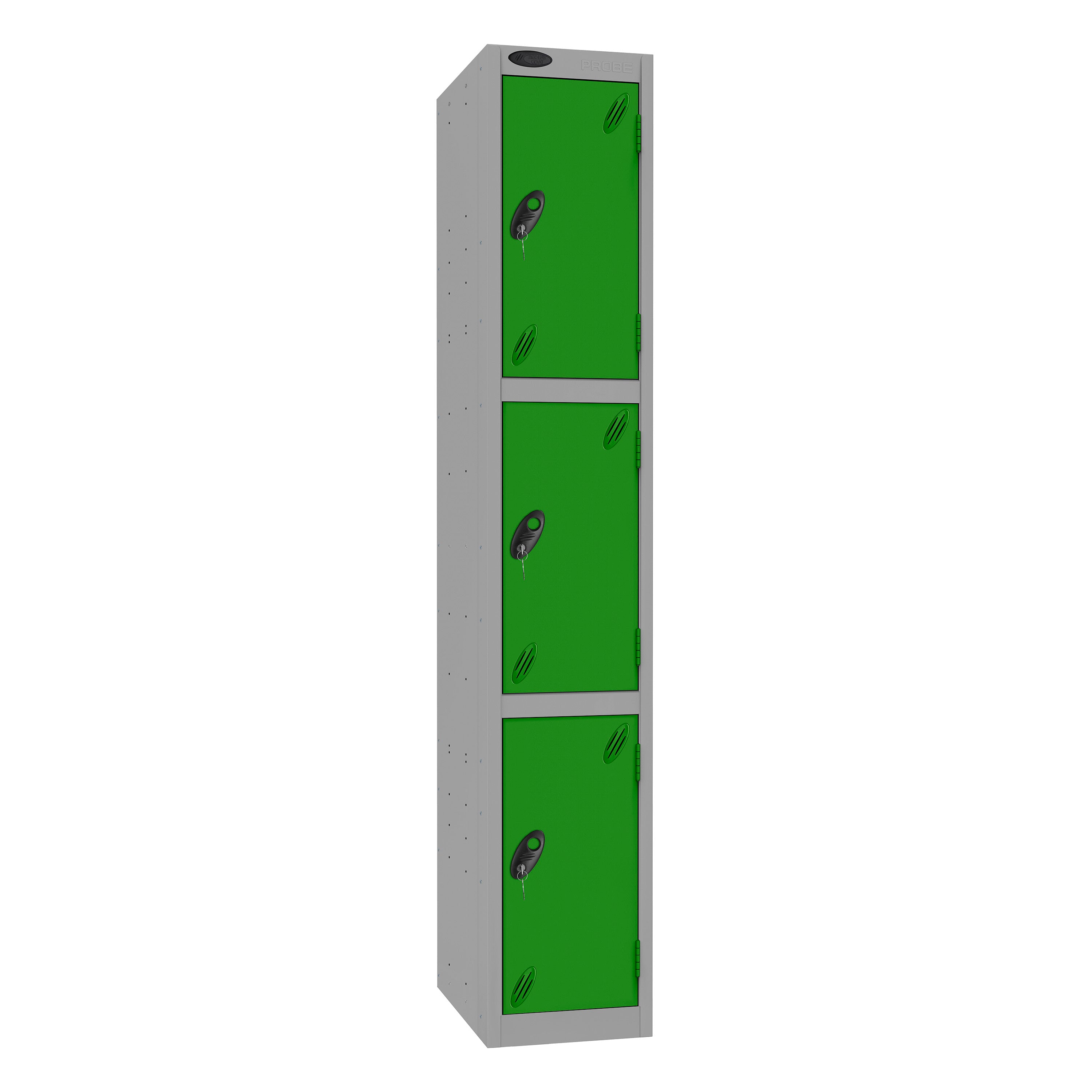 Probe Standard Imperial Locker — 3 Door, Flat Top, Triple Width — Silver Carcass / Green Doors