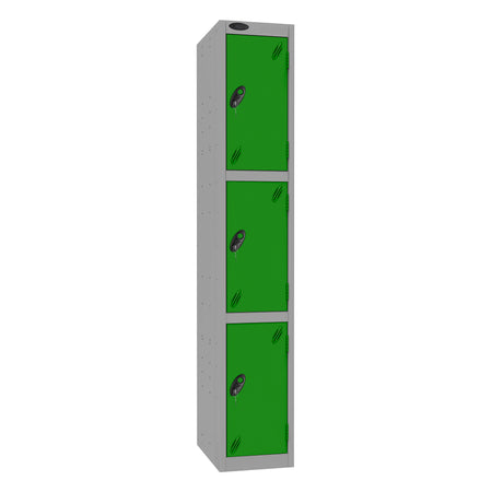 Probe Standard Imperial Locker — 3 Door, Flat Top, Triple Width — Silver Carcass / Green Doors