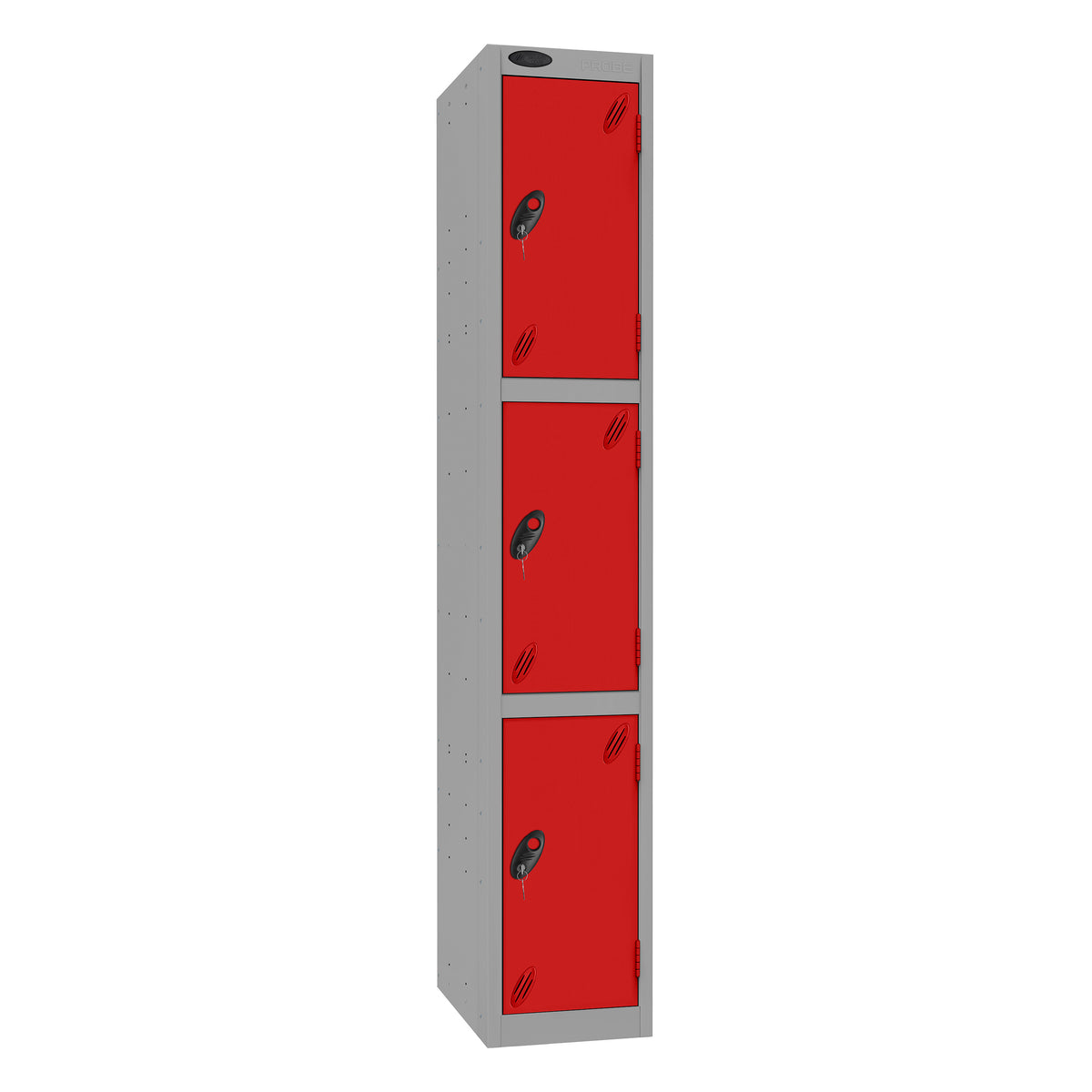 Probe Standard Imperial Locker — 3 Door, Flat Top, Triple Width — Silver Carcass / Red Doors
