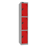 Probe Standard Imperial Locker — 3 Door, Flat Top, Triple Width — Silver Carcass / Red Doors