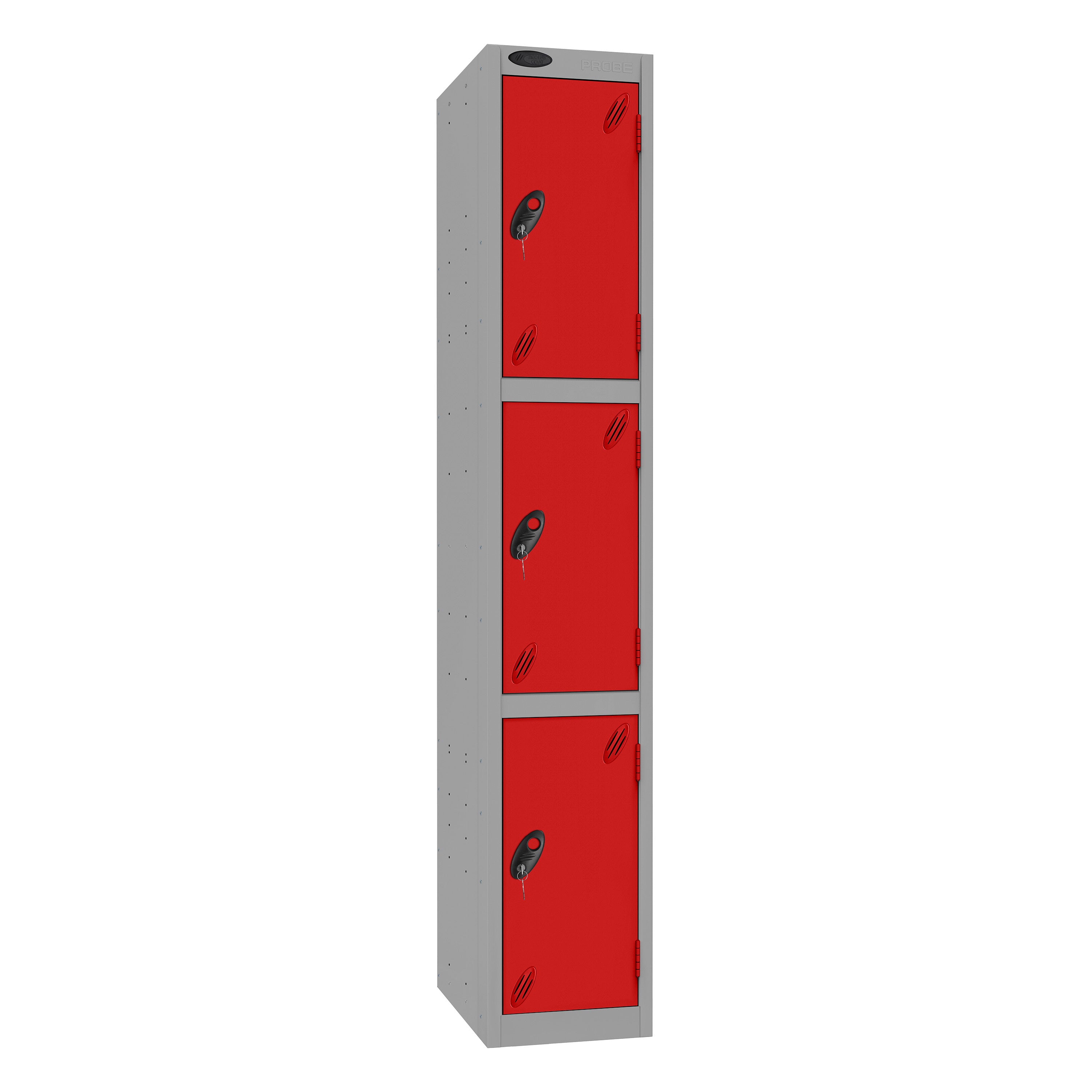 Probe Standard Imperial Locker — 3 Door, Sloping Top, Triple Width — Silver Carcass / Red Doors