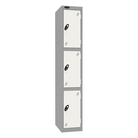 Probe Standard Imperial Locker — 3 Door, Flat Top, Triple Width — Silver Carcass / White Doors