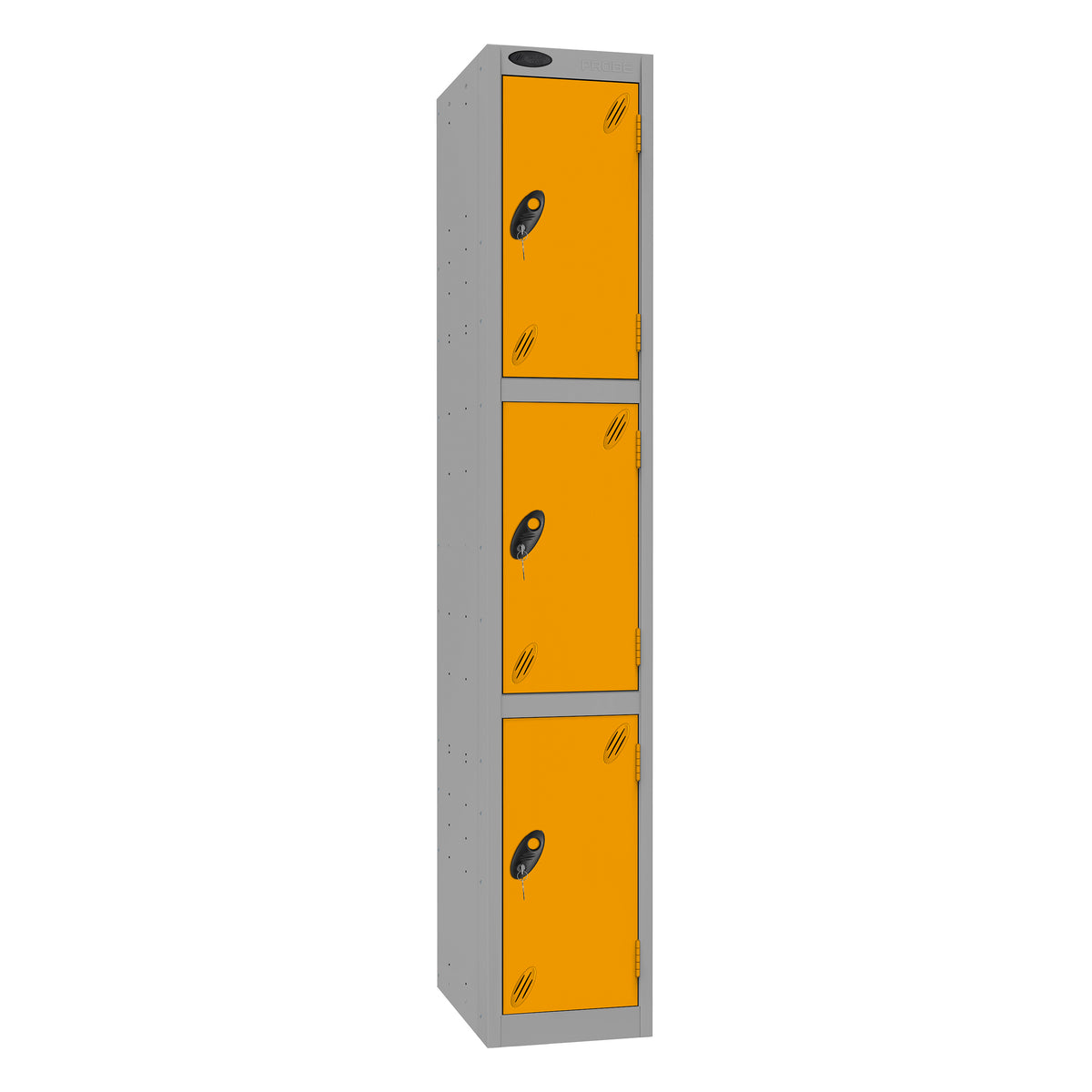 Probe Standard Imperial Locker — 3 Door, Flat Top, Triple Width — Silver Carcass / Yellow Doors