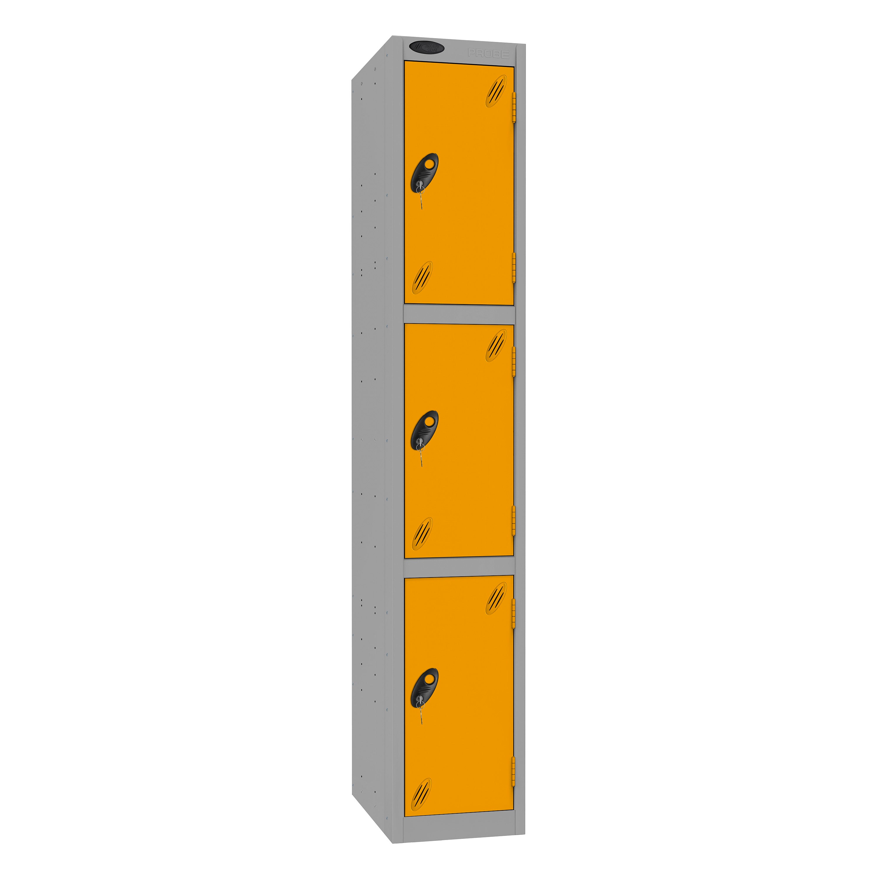 Probe Standard Imperial Locker — 3 Door, Sloping Top, Triple Width — Silver Carcass / Yellow Doors