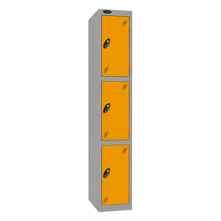 Probe Standard Imperial Locker — 3 Door, Sloping Top, Triple Width — Silver Carcass / Yellow Doors