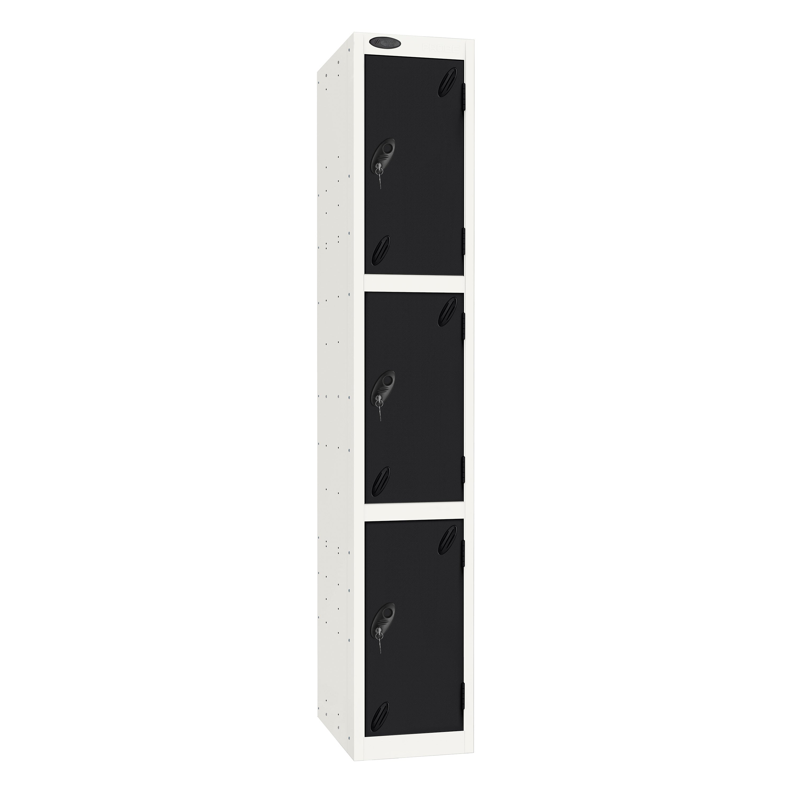 Probe Standard Imperial Locker — 3 Door, Flat Top, Triple Width — White Carcass / Black Doors