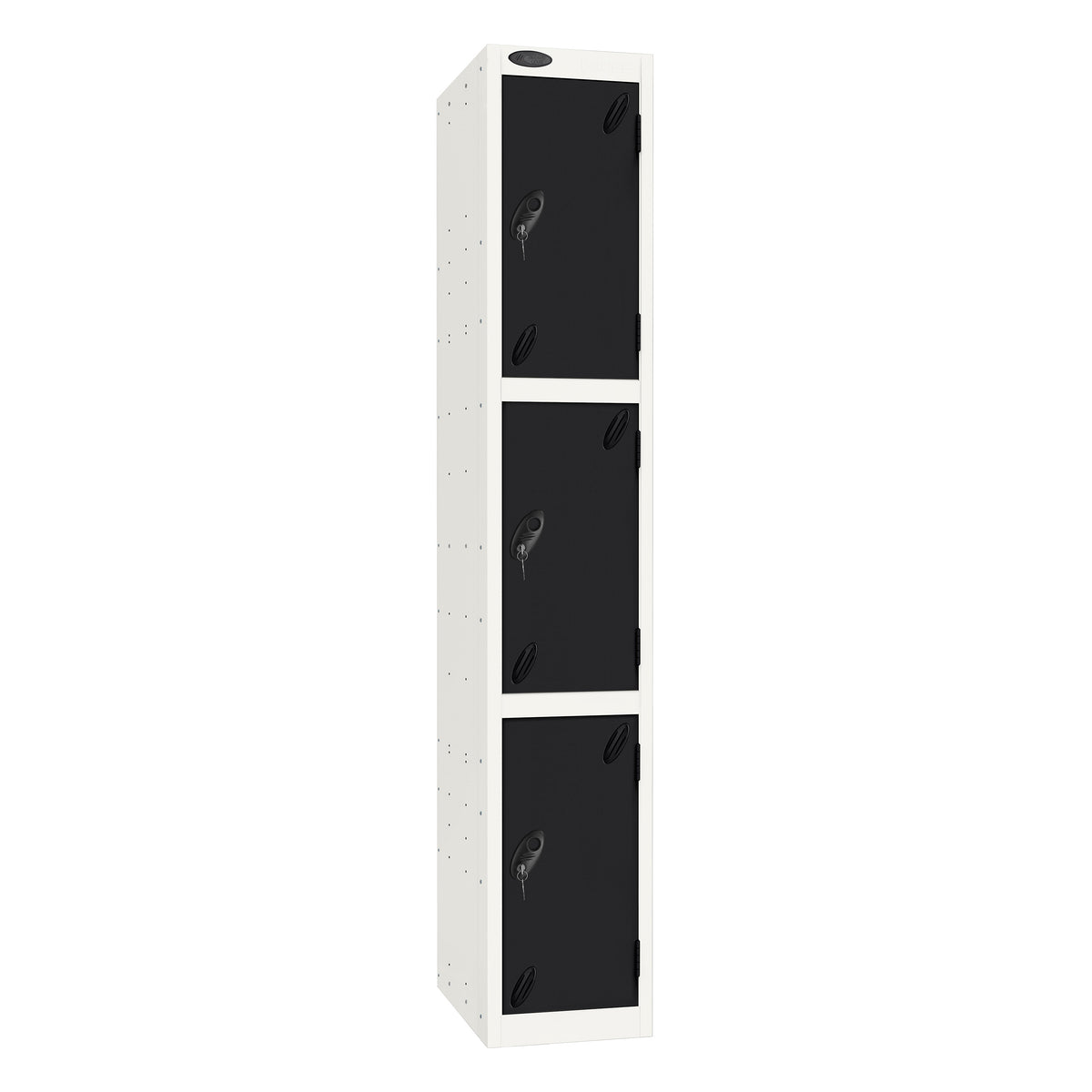 Probe Standard Imperial Locker — 3 Door, Sloping Top, Triple Width — White Carcass / Black Doors