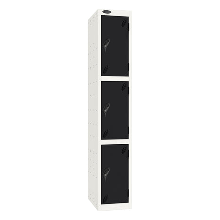 Probe Standard Imperial Locker — 3 Door, Sloping Top, Triple Width — White Carcass / Black Doors