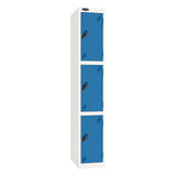 Probe Standard Imperial Locker — 3 Door, Sloping Top, Triple Width — White Carcass / Blue Doors