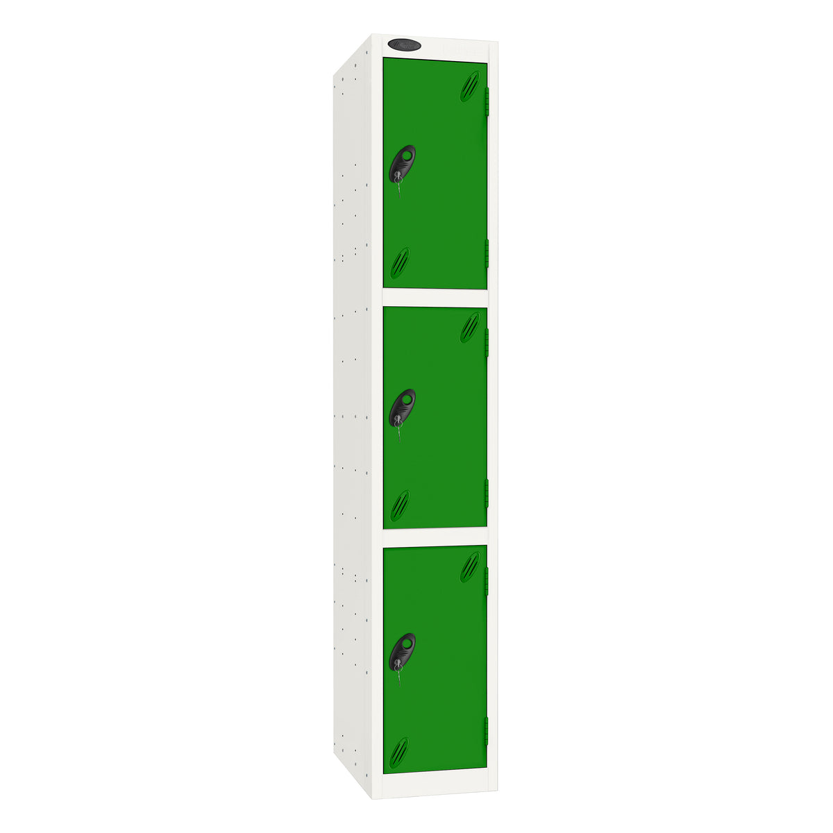Probe Standard Imperial Locker — 3 Door, Sloping Top, Triple Width — White Carcass / Green Doors