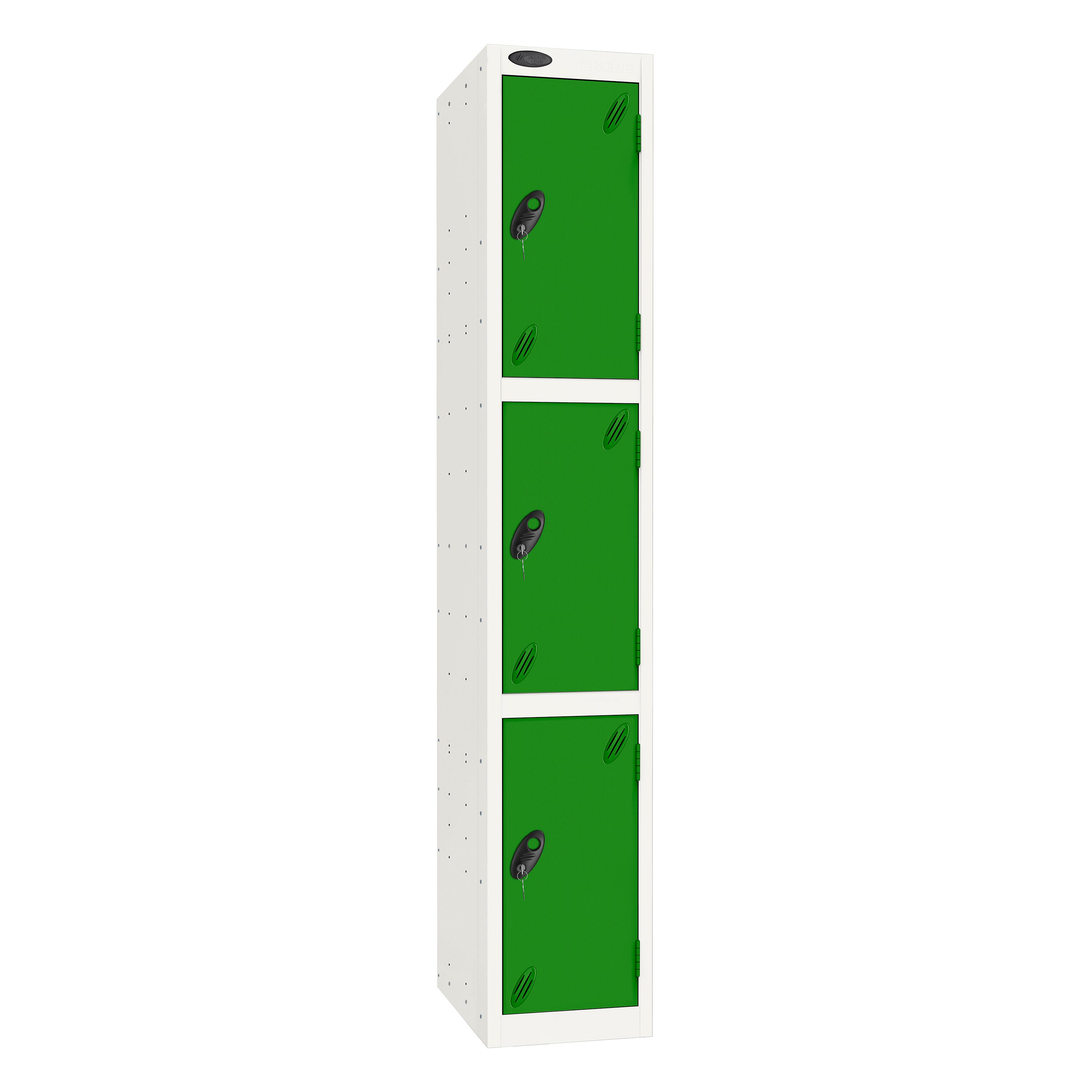Probe Standard Imperial Locker — 3 Door, Flat Top, Triple Width — White Carcass / Green Doors