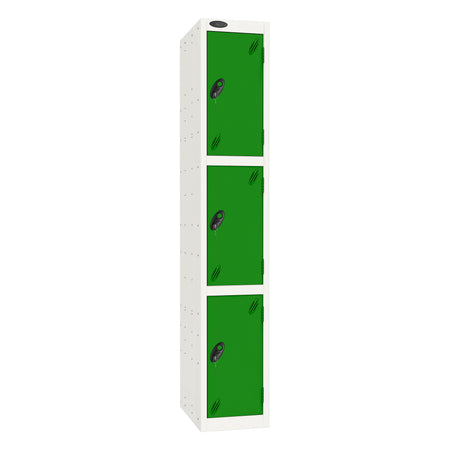 Probe Standard Imperial Locker — 3 Door, Flat Top, Triple Width — White Carcass / Green Doors