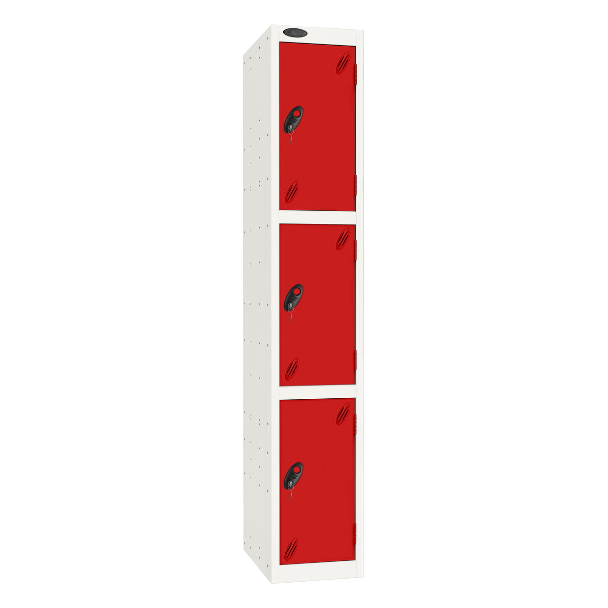 Probe Standard Imperial Locker — 3 Door, Sloping Top, Triple Width — White Carcass / Red Doors