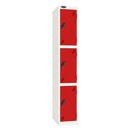 Probe Standard Imperial Locker — 3 Door, Sloping Top, Triple Width — White Carcass / Red Doors