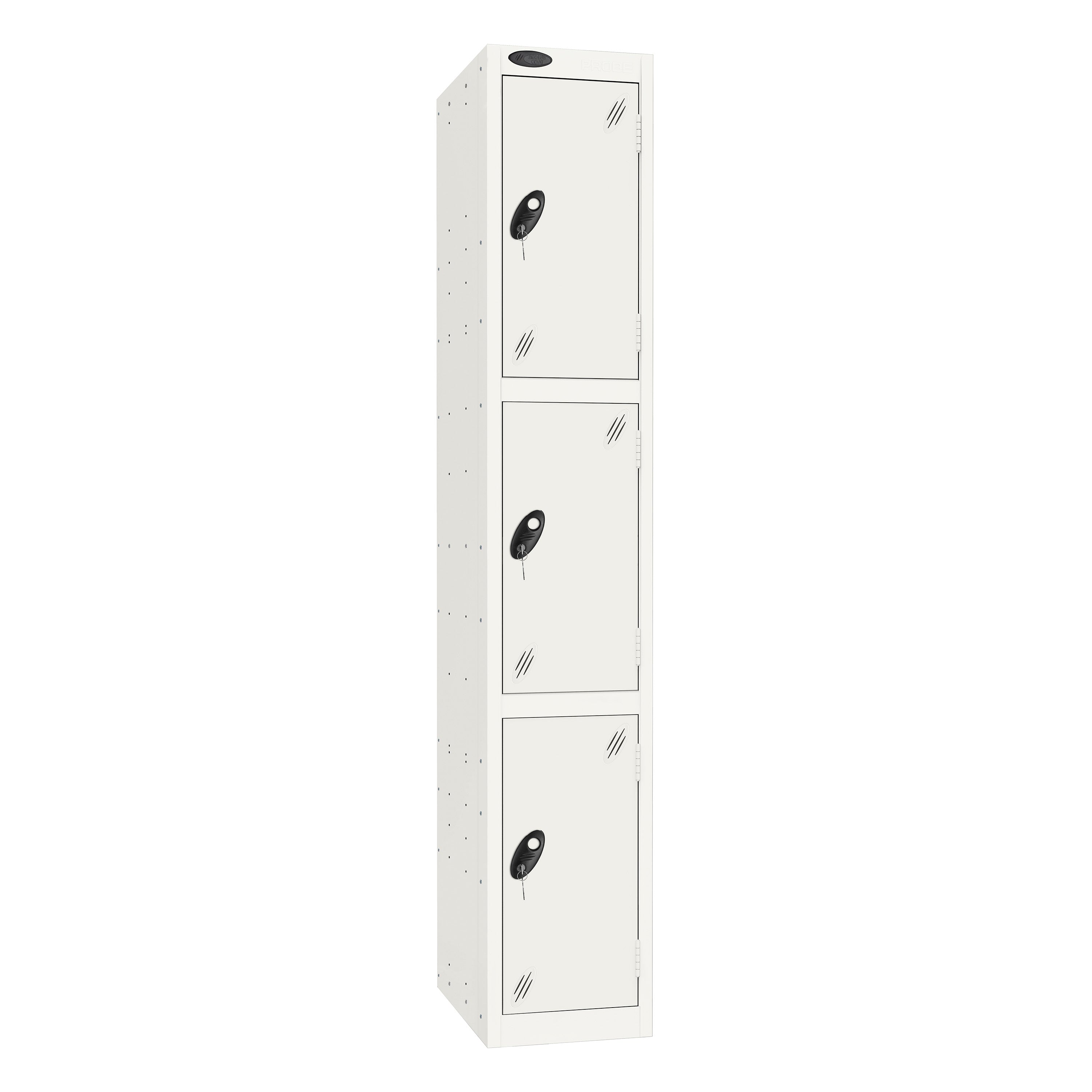 Probe Standard Imperial Locker — 3 Door, Sloping Top, Triple Width — White Carcass / White Doors