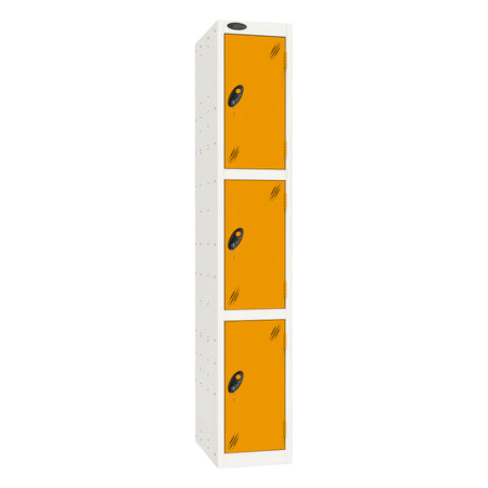 Probe Standard Imperial Locker — 3 Door, Flat Top, Triple Width — White Carcass / Yellow Doors