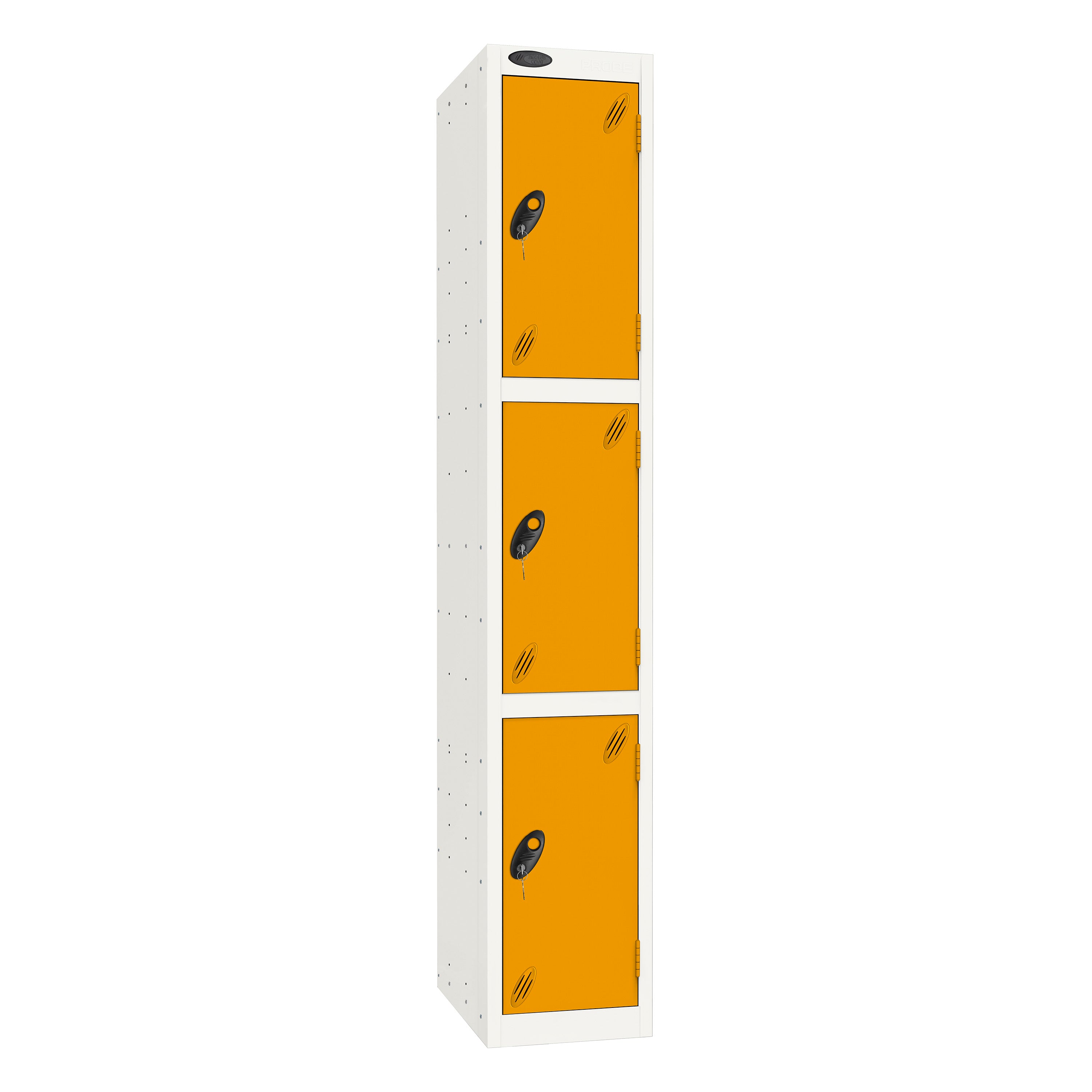 Probe Standard Imperial Locker — 3 Door, Sloping Top, Triple Width — White Carcass / Yellow Doors