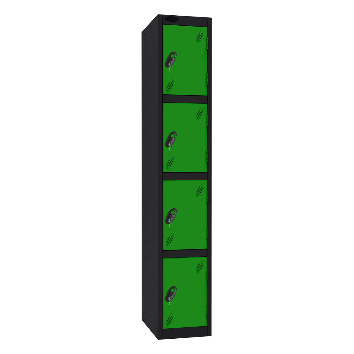 Probe Standard Imperial Locker — 4 Door, Sloping Top, Triple Width — Black Carcass / Green Doors