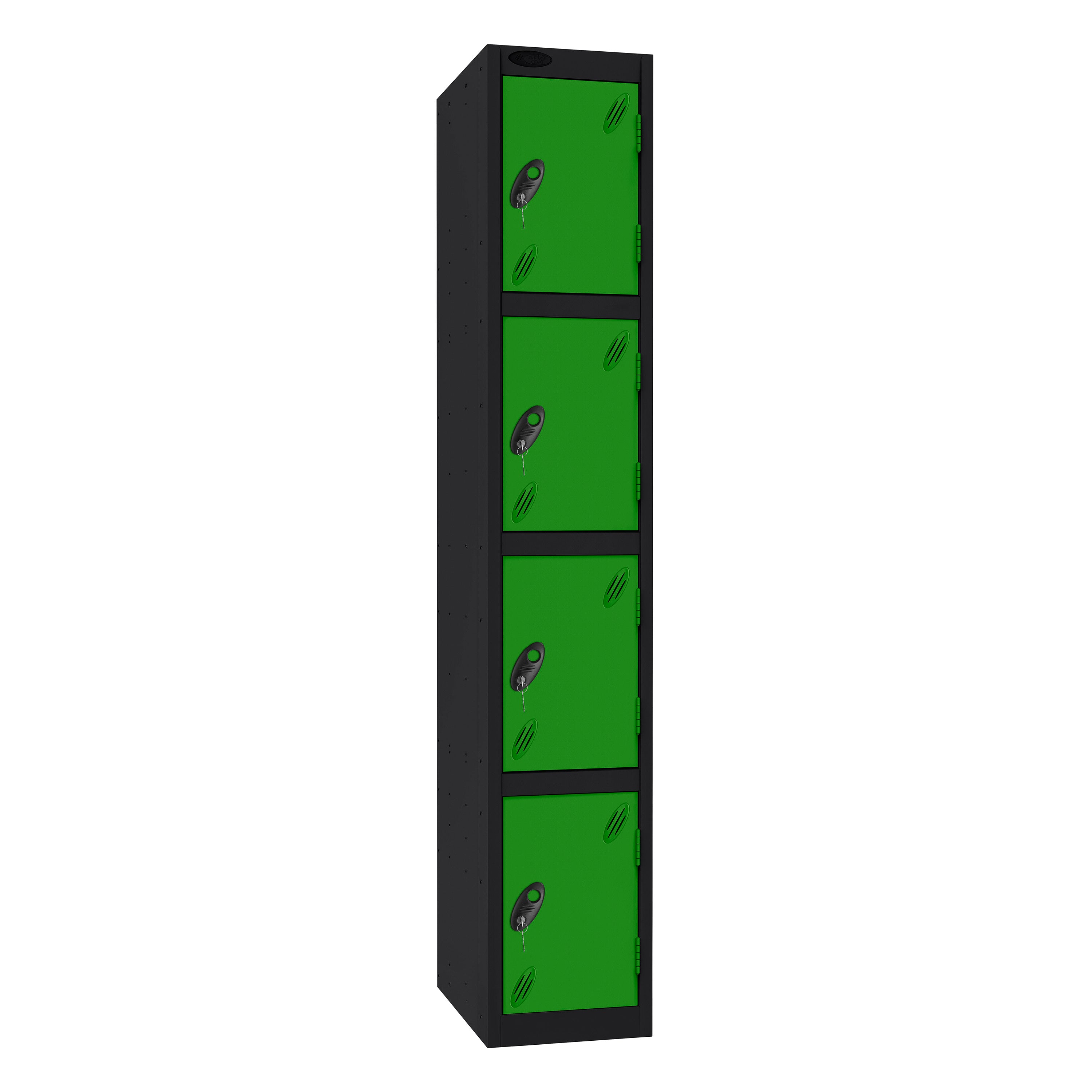 Probe Standard Imperial Locker — 4 Door, Sloping Top, Triple Width — Black Carcass / Green Doors