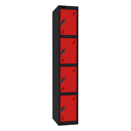 Probe Standard Imperial Locker — 4 Door, Flat Top, Triple Width — Black Carcass / Red Doors