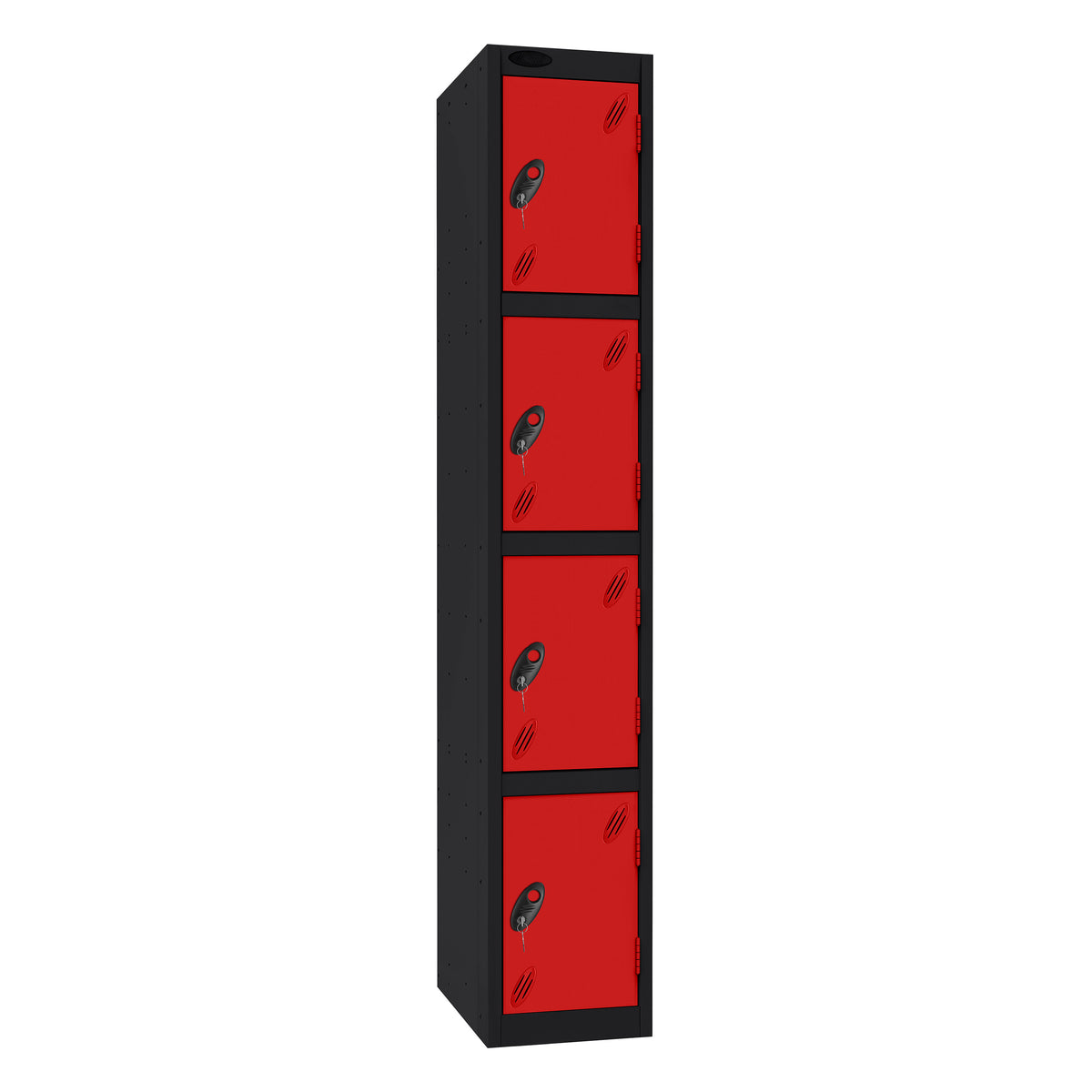 Probe Standard Imperial Locker — 4 Door, Sloping Top, Triple Width — Black Carcass / Red Doors