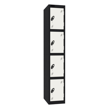 Probe Standard Imperial Locker — 4 Door, Flat Top, Triple Width — Black Carcass / White Doors