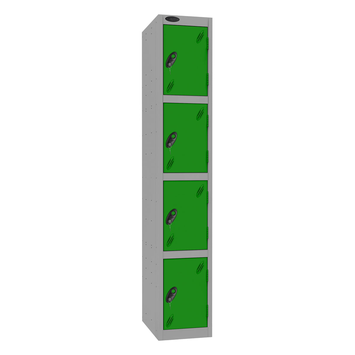 Probe Standard Imperial Locker — 4 Door, Flat Top, Triple Width — Silver Carcass / Green Doors