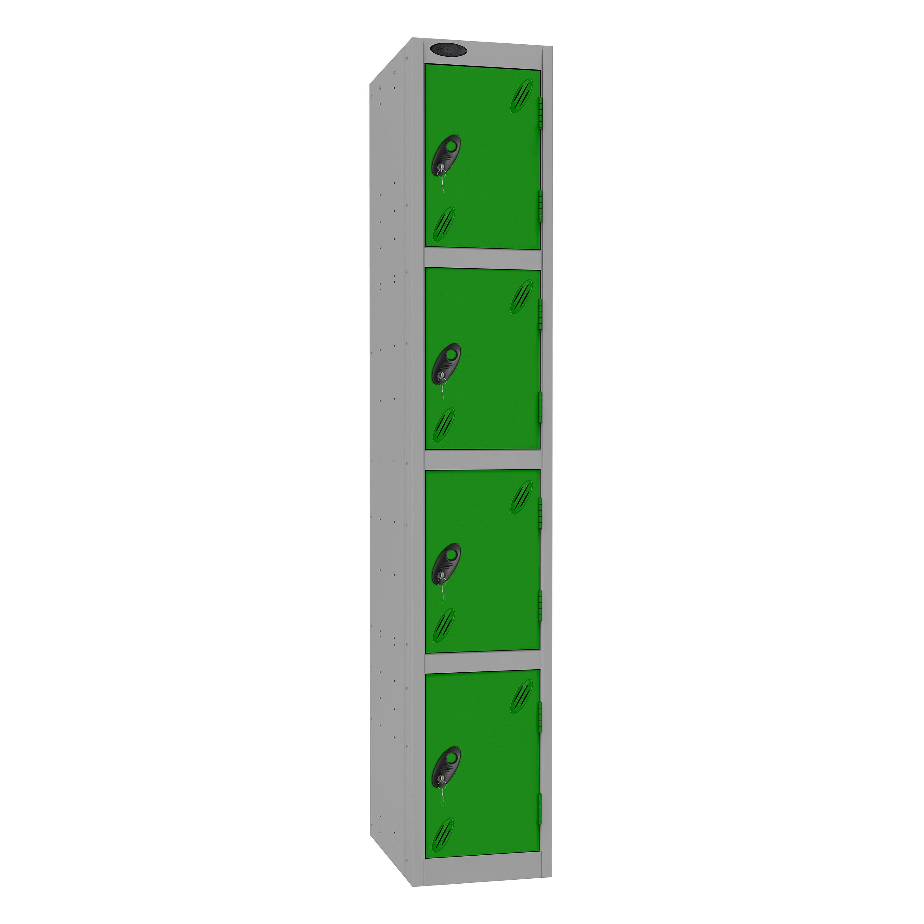 Probe Standard Imperial Locker — 4 Door, Flat Top, Triple Width — Silver Carcass / Green Doors