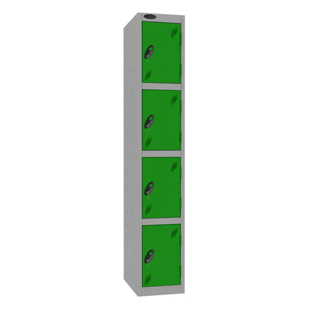 Probe Standard Imperial Locker — 4 Door, Sloping Top, Triple Width — Silver Carcass / Green Doors
