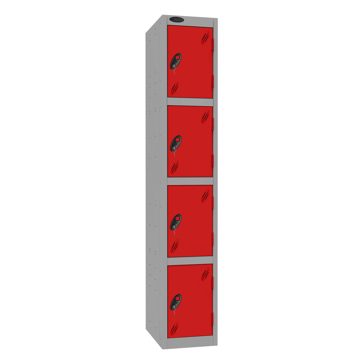 Probe Standard Imperial Locker — 4 Door, Flat Top, Triple Width — Silver Carcass / Red Doors